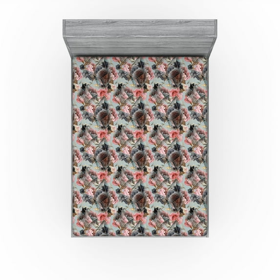 Ambesonne Geometric Fitted Sheet, Modern Polygonal Blossoms, California King, Pale Pink Dark Sea Green