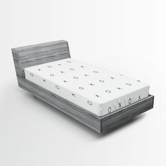 Ambesonne Geometric Fitted Sheet, Monochrome Colors Minimal, Twin XL Size, White and Black