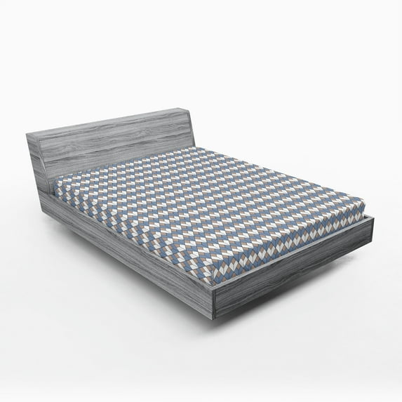 Ambesonne Geometric Fitted Sheet, Nested Diamond Line, Queen Size, Dried Rose Slate Blue
