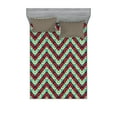 thumbnail image 1 of Ambesonne Geometric Fitted Sheet & Pillow Sham Set, 50s Retro Pop Art, Queen, Maroon Sea Green, 1 of 2