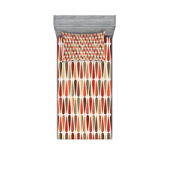 Ambesonne Geometric Fitted Sheet & Pillow Sham Set, 70s Retro Style, Twin, Multicolor