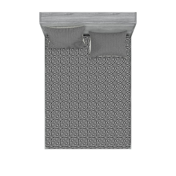 Ambesonne Geometric Fitted Sheet & Pillow Sham Set, Abstract Hipster Pattern, Full, Black and White