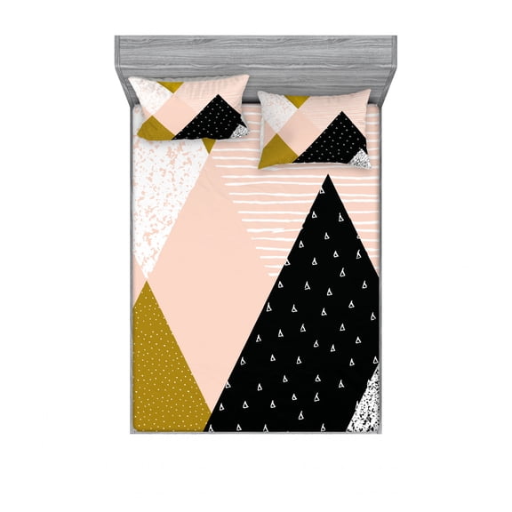 Ambesonne Geometric Fitted Sheet & Pillow Sham Set, Abstract Texture Art, Queen, Multicolor