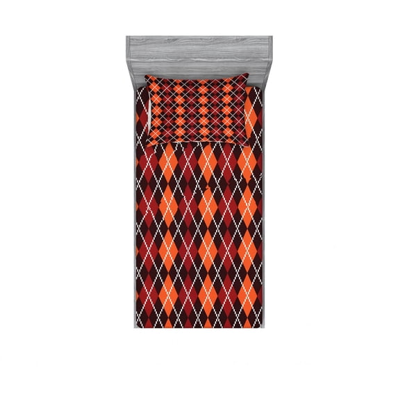 Ambesonne Geometric Fitted Sheet & Pillow Sham Set, Autumn Scottish Argyle, Twinxl, Multicolor