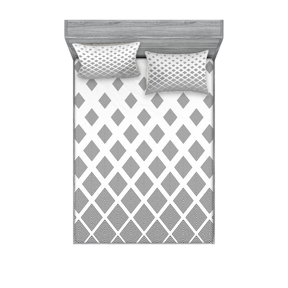 Ambesonne Geometric Fitted Sheet & Pillow Sham Set, Black White Squares, Queen, Black and White