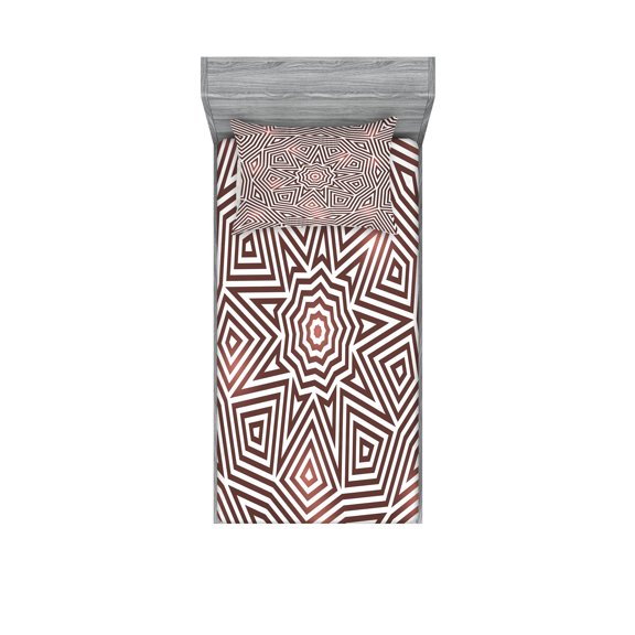 Ambesonne Geometric Fitted Sheet & Pillow Sham Set, Celtic Baroque Boho, Twinxl, Brown Beige