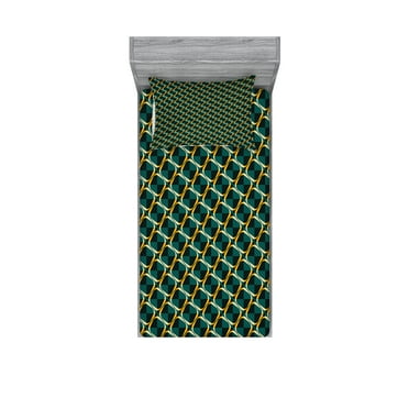 Ambesonne Geometric Fitted Sheet & Pillow Sham Set, Checkered Pattern Rings, Twin, Multicolor