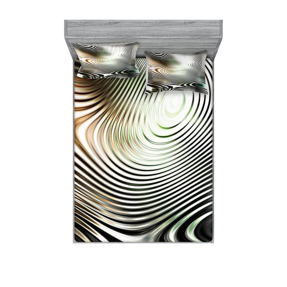 Ambesonne Geometric Fitted Sheet & Pillow Sham Set, Circle Zebra Stripes, Queen, Black and White
