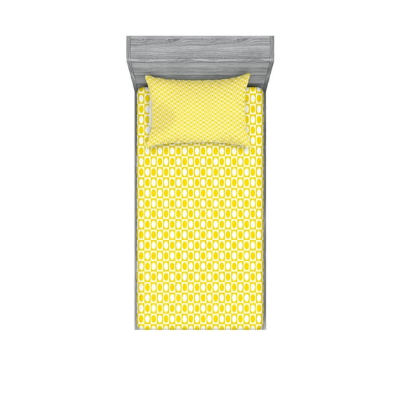 Ambesonne Geometric Fitted Sheet & Pillow Sham Set, Circles Geometric Art, Twinxl, Yellow and White