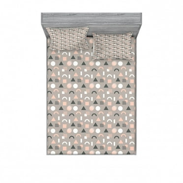 Ambesonne Geometric Fitted Sheet & Pillow Sham Set, Contemporary Art Work, Queen, Pale Peach Grey
