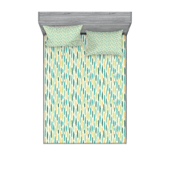 Ambesonne Geometric Fitted Sheet & Pillow Sham Set, Crayon Effect Stripes, Queen, Multicolor