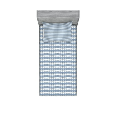 Ambesonne Geometric Fitted Sheet & Pillow Sham Set, Diamond Line Modern, Twin, Slate Blue White Blue