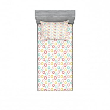 Ambesonne Geometric Fitted Sheet & Pillow Sham Set, Doodle Circular Shapes, Twinxl, Multicolor