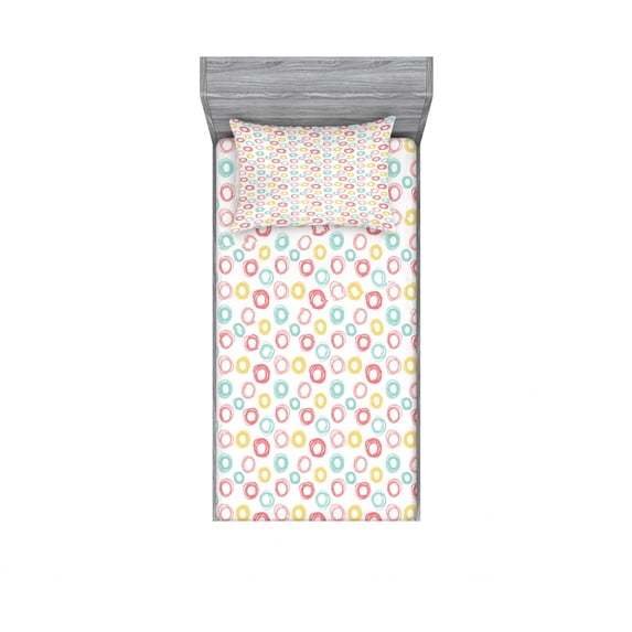 Ambesonne Geometric Fitted Sheet & Pillow Sham Set, Doodle Circular Shapes, Twinxl, Multicolor