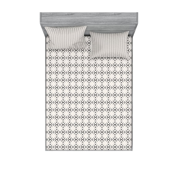 Ambesonne Geometric Fitted Sheet & Pillow Sham Set, Geometric Line Art, Queen, Black and White