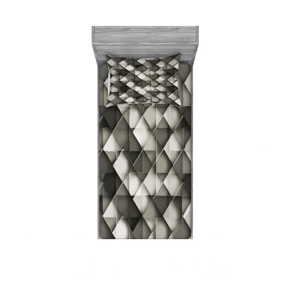 Ambesonne Geometric Fitted Sheet & Pillow Sham Set, Grey Ombre Squares, Twinxl, Charcoal Grey White