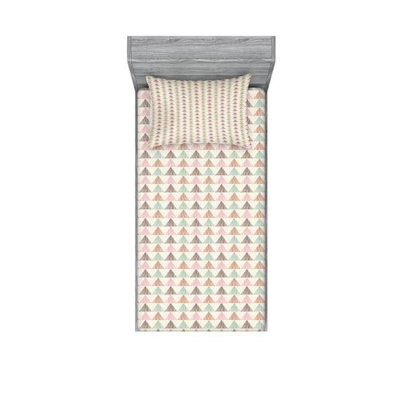 Ambesonne Geometric Fitted Sheet & Pillow Sham Set, Horizontal Curved Stripes, Twinxl, Multicolor