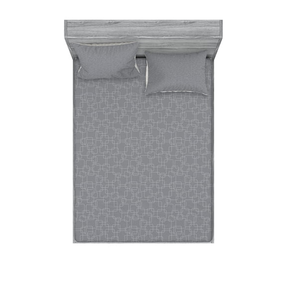 Ambesonne Geometric Fitted Sheet & Pillow Sham Set, Interlink Tileable Motif, Full, Pearl Taupe Grey