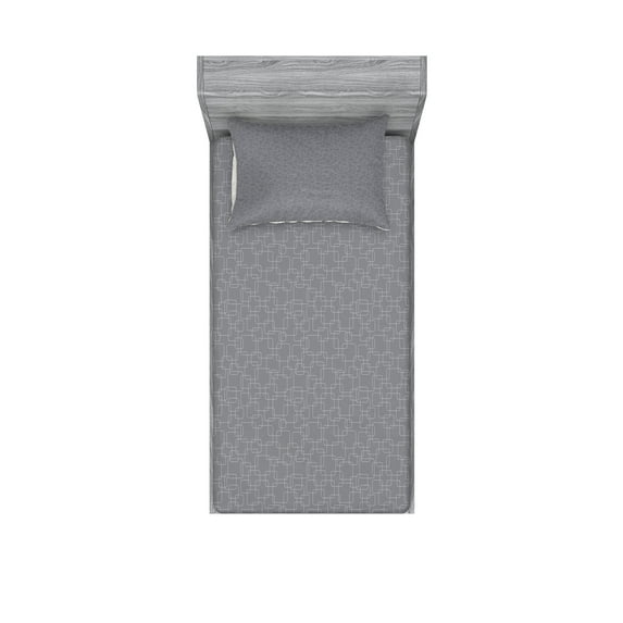 Ambesonne Geometric Fitted Sheet & Pillow Sham Set, Interlink Tileable Motif, Twin, Pearl Taupe Grey