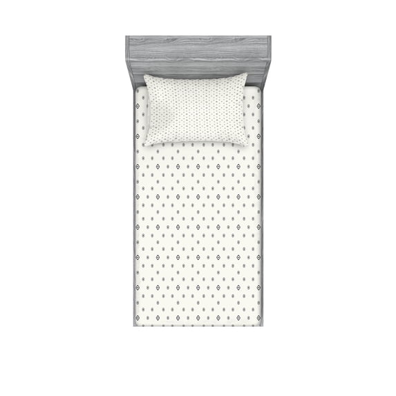 Ambesonne Geometric Fitted Sheet & Pillow Sham Set, Modern Hexagon Circle, Twinxl, Black and White