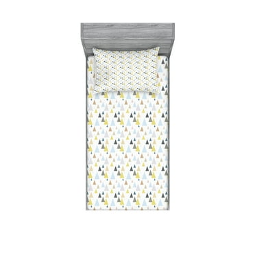 Ambesonne Geometric Fitted Sheet & Pillow Sham Set, Scandinavian Triangles, Twin, Multicolor