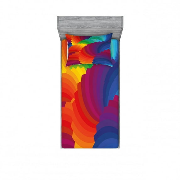 Ambesonne Geometric Fitted Sheet & Pillow Sham Set, Sea Shell Stripes, Twinxl, Multicolor