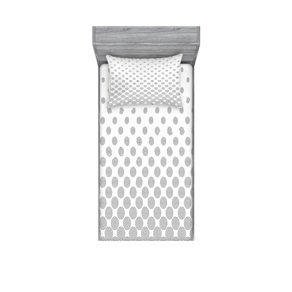 Ambesonne Geometric Fitted Sheet & Pillow Sham Set, Spiraling Dots, Twin, Grey White
