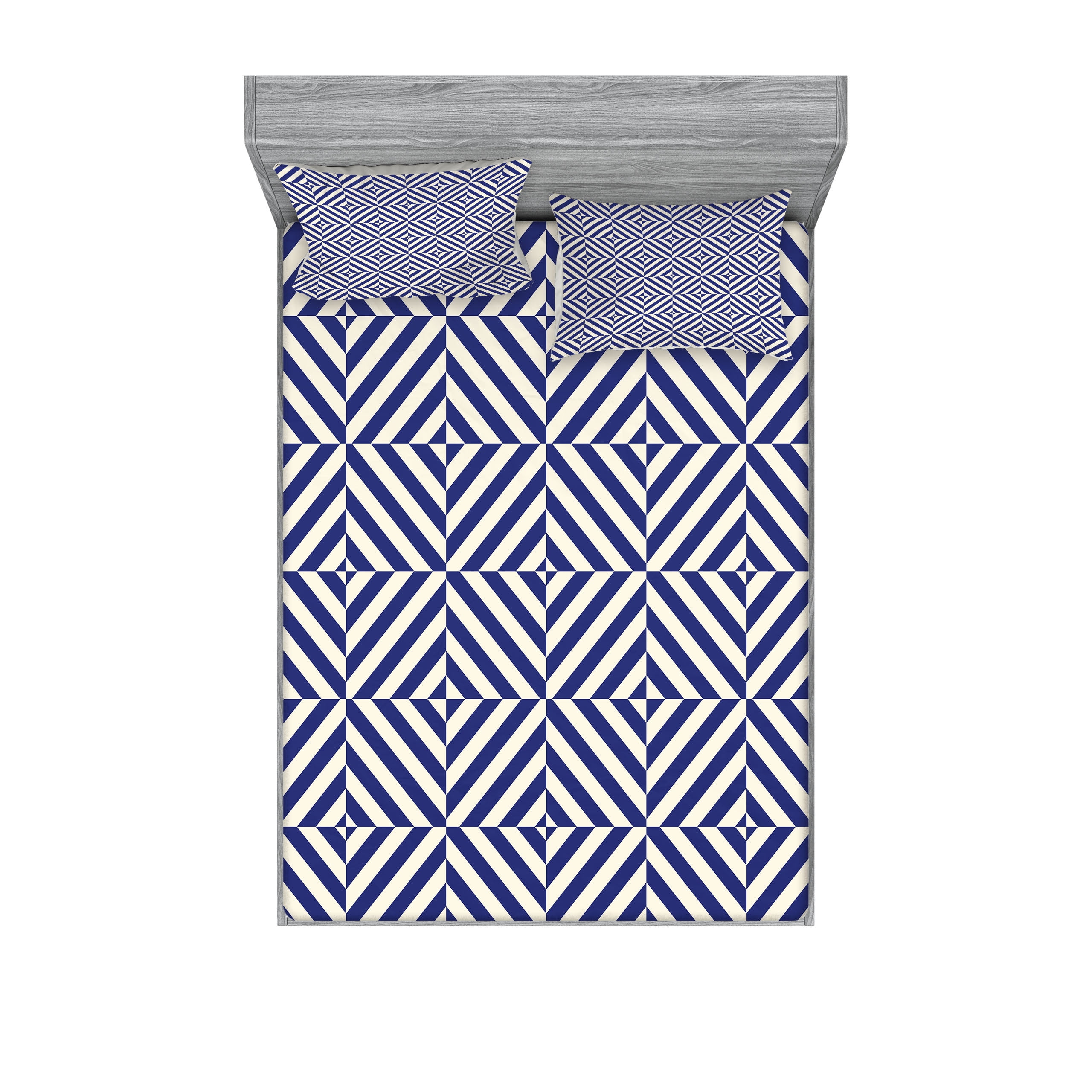 Full White and Blue Geometric Microfiber Sheet Set