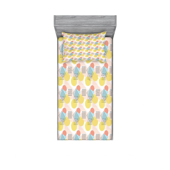 Ambesonne Geometric Fitted Sheet & Pillow Sham Set, Unusual Trippy Lines, Twinxl, Multicolor