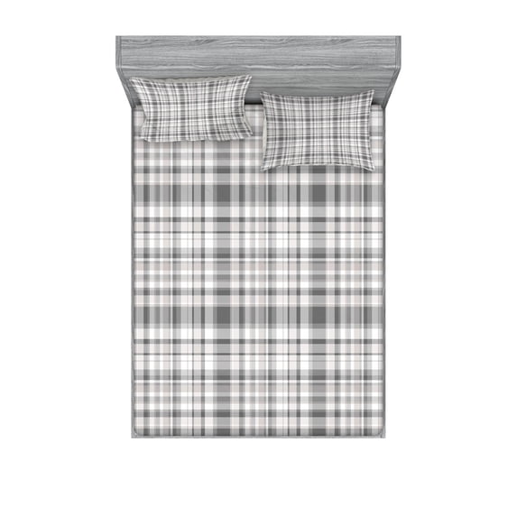 Ambesonne Geometric Fitted Sheet & Pillow Sham Set, Vertical Line Square, Full, Grey White