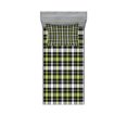 thumbnail image 1 of Ambesonne Geometric Fitted Sheet & Pillow Sham Set, Vertical Square Lines, Twinxl, Black Grey Lime Green, 1 of 2
