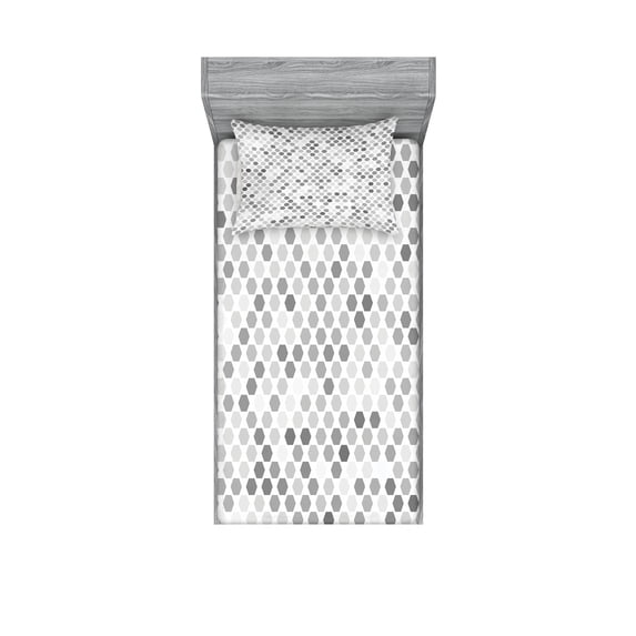 Ambesonne Geometric Fitted Sheet & Pillow Sham Set, Zig Zag Hexagon, Twin, White