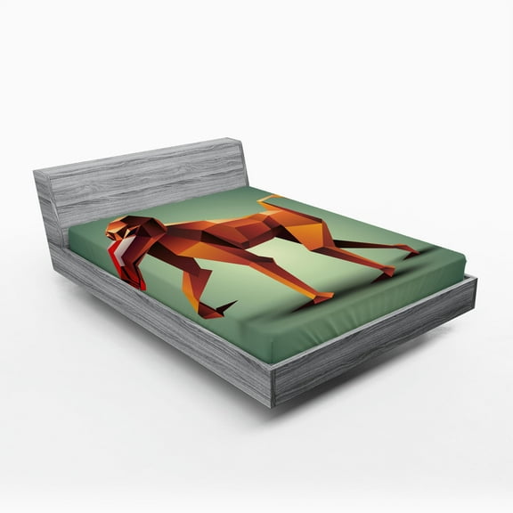 Ambesonne Geometric Fitted Sheet, Polygonal Wild Monkey, Queen Size, Forest Green Orange