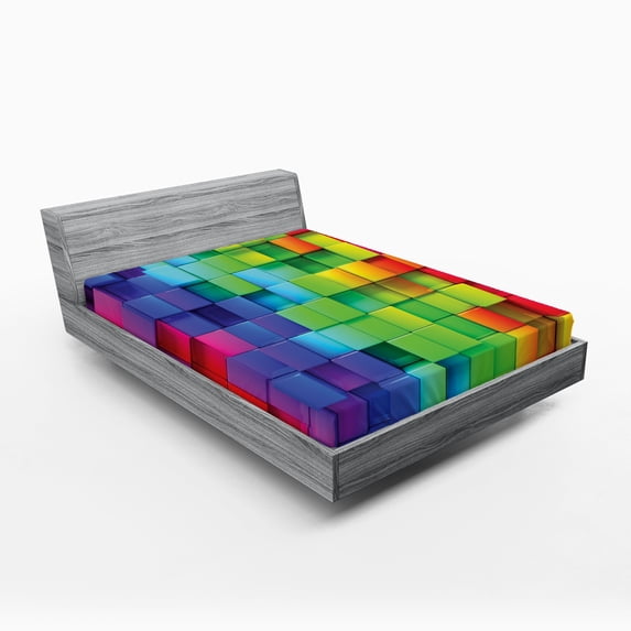 Ambesonne Geometric Fitted Sheet, Rainbow Color, Queen Size, Multicolor