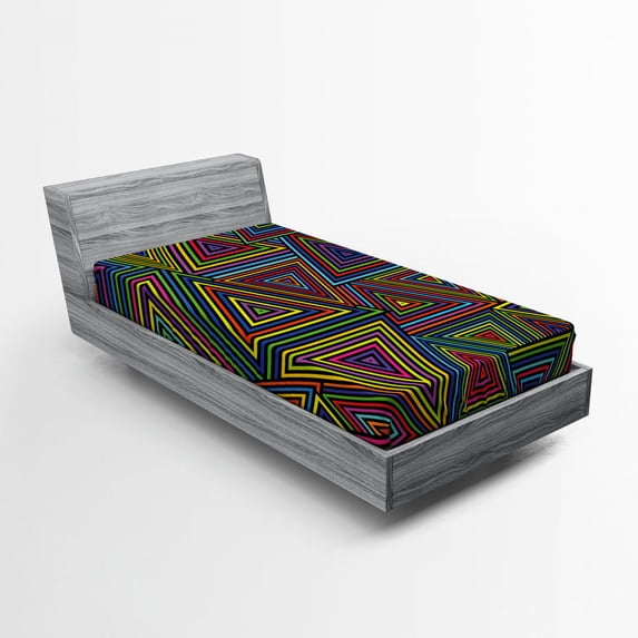 Ambesonne Geometric Fitted Sheet, Rainbow Colors Design, Twin XL Size, Multicolor