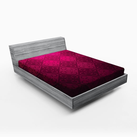 Ambesonne Geometric Fitted Sheet, Rectangular Forms, Full Size, Maroon Fuchsia