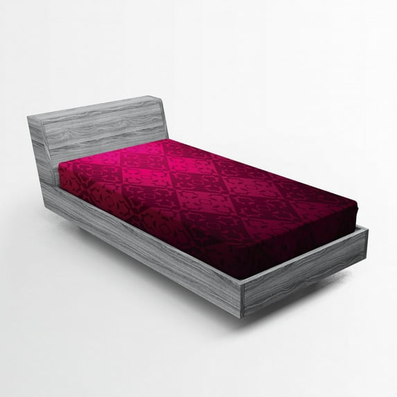 Ambesonne Geometric Fitted Sheet, Rectangular Forms, Twin Size, Maroon Fuchsia