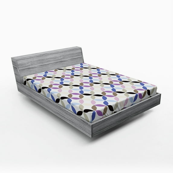 Ambesonne Geometric Fitted Sheet, Retro Circles Leaf, Full Size, Multicolor