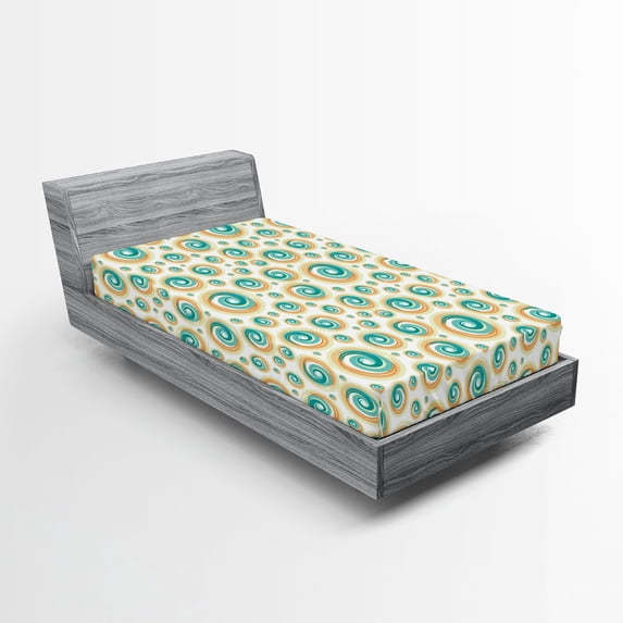 Ambesonne Geometric Fitted Sheet, Spiral Circle Tile, Twin XL Size, Teal Orange