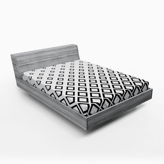 Ambesonne Geometric Fitted Sheet, Square Pattern Art, Full Size, Black White