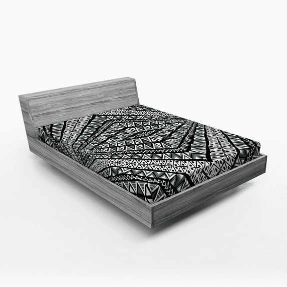 Ambesonne Geometric Fitted Sheet, Triangle Diamon Form, Full Size, Black White