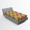 thumbnail image 1 of Ambesonne Geometric Fitted Sheet, Triangle Head Bones, Twin XL Size, Earth Yellow Jade Green, 1 of 2