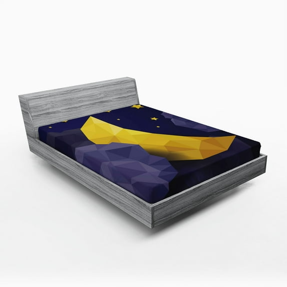 Ambesonne Geometric Fitted Sheet, Triangle Night Sky, Full Size, Navy Blue Yellow