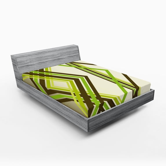 Ambesonne Geometric Fitted Sheet, Trippy Diamond Shapes, Full Size, Lime Green Army Green