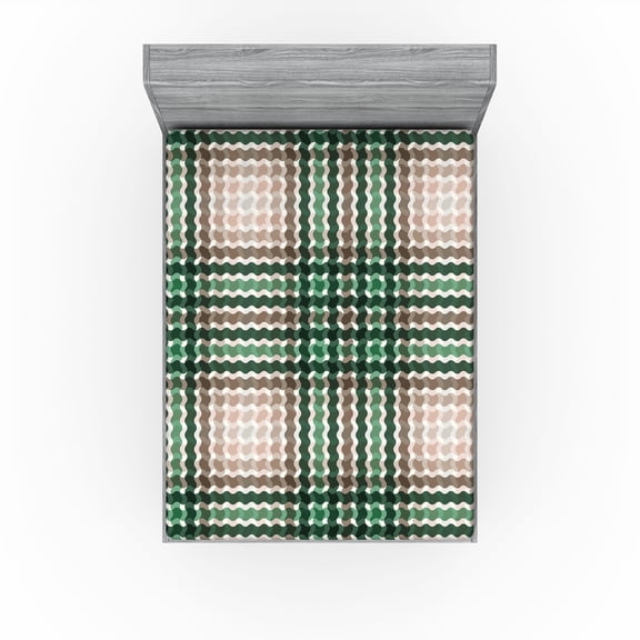 Ambesonne Geometric Fitted Sheet, Wave Pattern Cottagecore, California King, Jade Green Pale Salmon