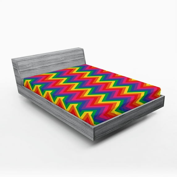 Ambesonne Geometric Fitted Sheet, Zig Zag Chevron Shape, Queen Size, Multicolor