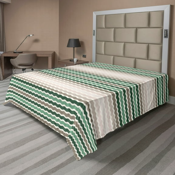 Ambesonne Geometric Flat Bedding Sheet Soft Top Sheet, Abstract Wave Pattern Art, California King, Dried Rose and Jade Green
