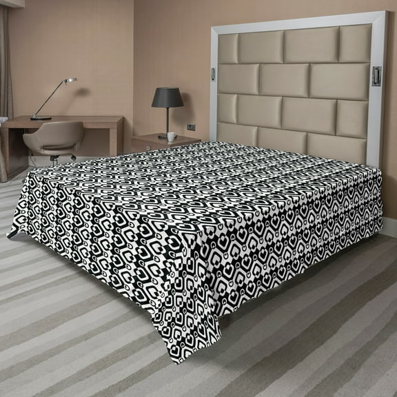 Ambesonne Geometric Flat Sheet, Abstract Chevron Zigzag, King Size, Black and White