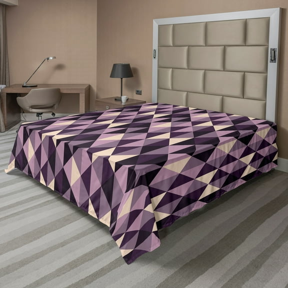 Ambesonne Geometric Flat Sheet, Abstract Style Triangles, Queen Size, Dark Purple Lilac
