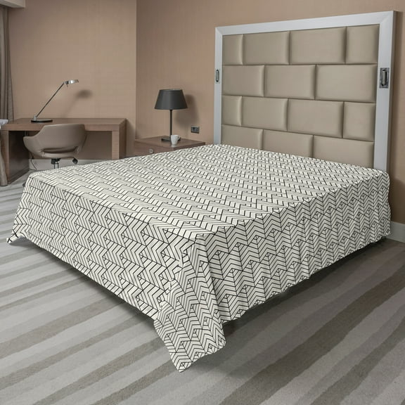 Ambesonne Geometric Flat Sheet, Angled Optical Illusion, California King, Beige Charcoal Grey